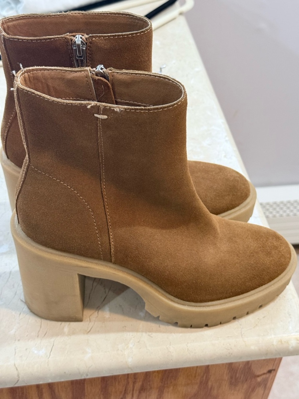 Dolce Vita Women's Suede Chunky Heel Ankle Boots - Brown/cognac size 7